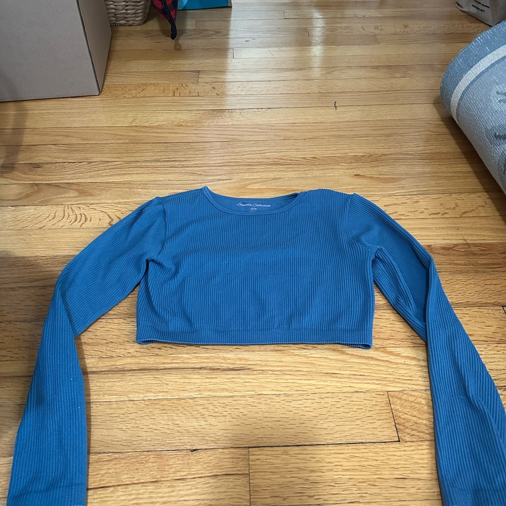 Elegant Teal Long Sleeve Crop Top